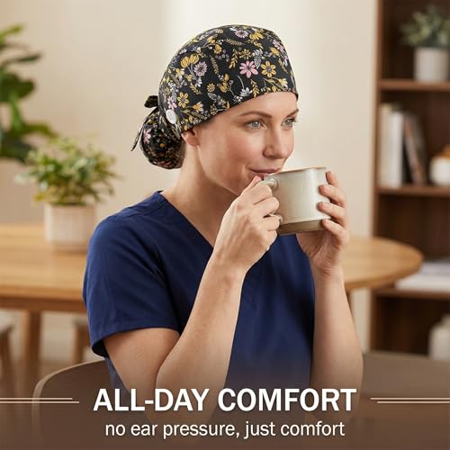 Nurse Caps, 1 Surgical Cap, Nurse Cap, Work Hood with Buttons and Straps - Adjustable and Reusable, Suitable for Long Hair