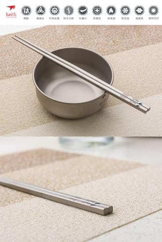 Keith Ti5633 pure titanium square chopsticks with gray aluminum case, sleek and durable for elegant dining use.