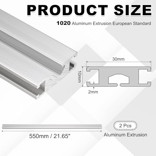 sourcing map 2Pcs 550mm 1030 Aluminum Extrusion Profile, European Standard Anodized Linear Rail for 3D Printer Part, CNC Machine, Linear Rail Guide, Silver 2