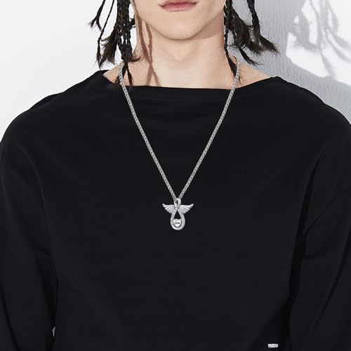 Angel Wing Cremation Urn Necklace for Ashes lnfinity Love Stainless Steel Urn Pendant Jewelry for Women Men Cuban Chain Son
