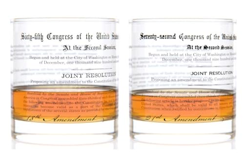 Well Told Prohibition Rocks Glasses Set of 2, 18th and 21st Amendment Barware, History-Themed Bourbon Glassware Gift Set for Whiskey Lovers, Old Fashioned Glasses