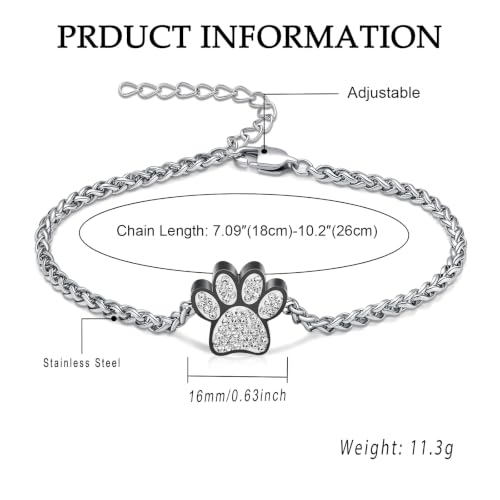 Paw Print Urn Bracelet for Ashes Dog/Cat Stainless Steel Cremation Jewelry Memorial Keepsake Adjustable Bracelets for Ash Holder Black
