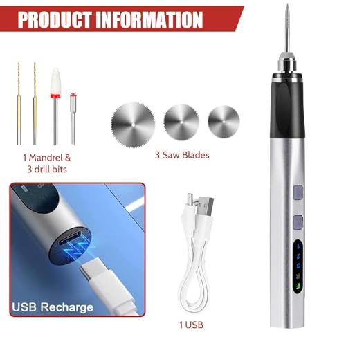 Cordless Engraving Pen, 3-Speed Electric Engraving Tool Kit, 18000 RPM Engraver Pen with 30 Drill Bits, 7 Grinding Accessories & 4 Templates for Wood, Resin & Jewellery