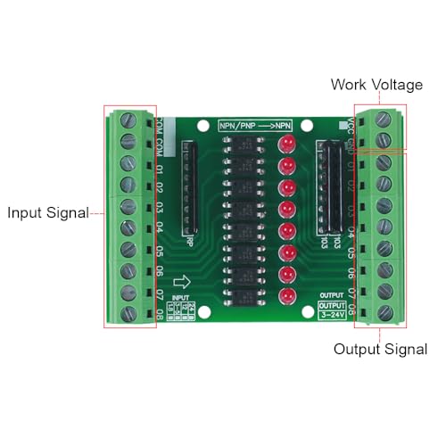 Optocoupler Isolation Module, DC 12V-24V 8-Channel Optocoupler Isolation Board, 8-Channel NPN Low High Level Output Signal Converter