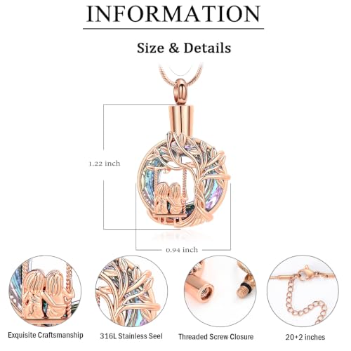 zeqingjw Tree of Life Urn Necklace Circle of Life Cremation Jewelry for Sisters Ashes Keepsake Funeral Memorial Ash Holder for Women Men Rose Gold-Purple