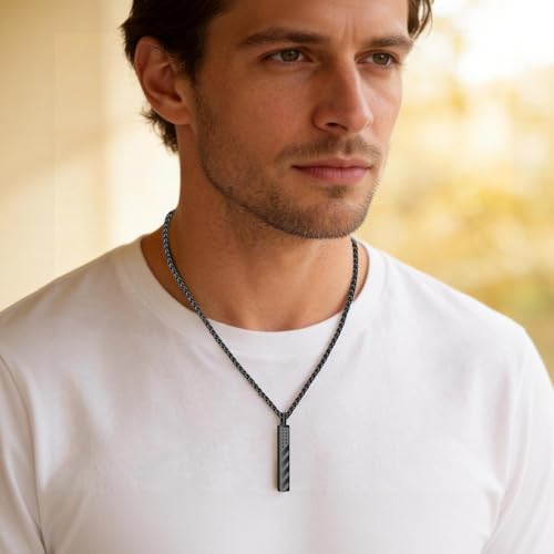 XIUDA Flag Urn Necklace for Ashes Bar Memorial Cremation Jewelry for Ashes Stainless Steel Ashes Pendant Necklace for Men Women Black