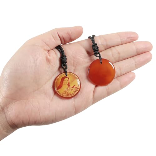 KYEYGWO Catholic Holy Crystal Necklace for Men Women Red St. Therese