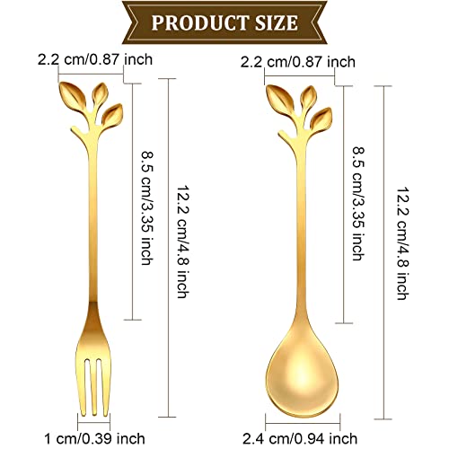 Set of 40 gold stainless steel leaf-shaped dessert spoons by Honeydak, featuring appetizer forks for elegant serving.