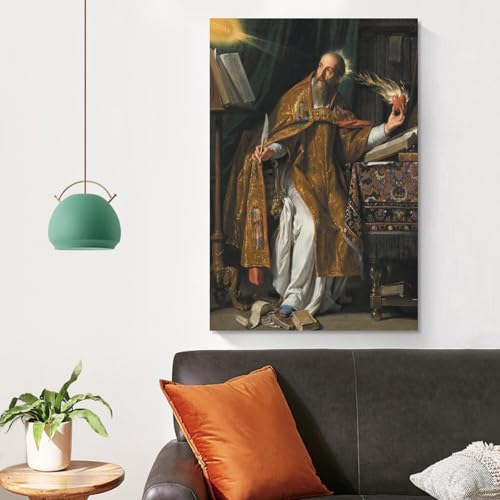 Saint Augustine of Hippo Champaigne Baroque Catholic Bishop Flaming Heart Quill Books Canvas Printing Wall Art Prints Wall Decor Posters Scandinavian Bohemian Living Room Office 16x24inch(40x60cm) style-1 16x24inch(40x60cm) Unframe