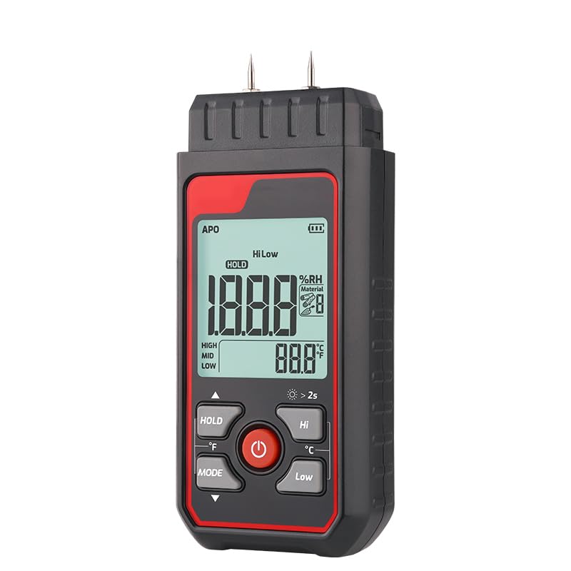 [Australia - AusPower] - HFS(R) Pin-Type Wood Moisture Meter - 7 Calibration Scales, Backlit LCD Display, Handheld Digital Moisture Tester for Lumber, Firewood, Drywall, Walls 