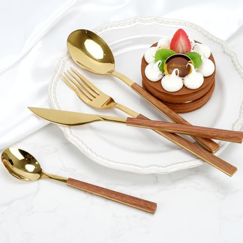 24 Piece Golden Silverware Set, Flatware Cutlery Set for 6