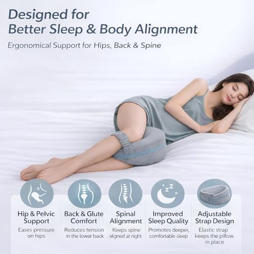 2026 Upgraded Leg Pillow for Side Sleeping with Strap, Knee Pillow Between Legs for Nighttime Sleep, Sciatica Support for Lower Back, Knees, Joints & Spine, Post-Surgery Alignment Pillow