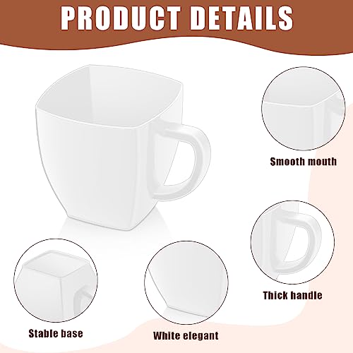 Amyhill 100 Pcs Mini Disposable Tea Cups with Handle, 2oz Hard Plastic Coffee Mug Bulk Plastic Square Disposable Espresso Cups for Wedding Tea Party Catering Dessert Sampling (White) White