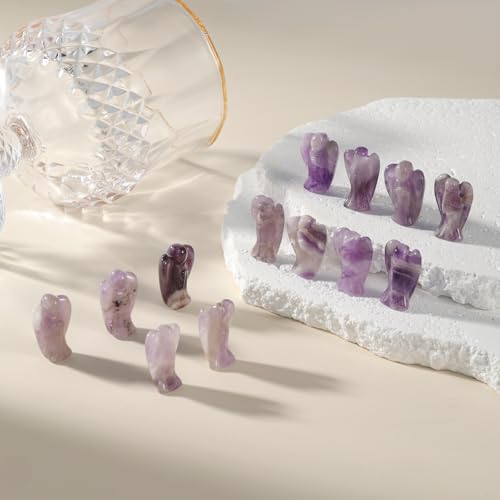Cute Amethyst Angel Crystals Healing Healing Reiki Pocket Angel Figurine Polished Healing Gemstone Hand Carved Statue Spiritual Gift for Meditation &Home Decor(1Inch).