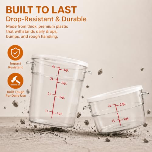 Two clear Varfukaz dough proofing containers with lids, round bread rising buckets, 2Qt and 4Qt sizes for baking.