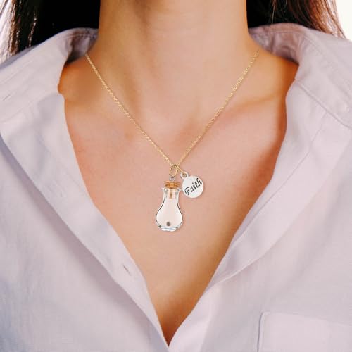 Teenyyou 30 Sets Mustard Seed Necklace Christian Charms Includes 0.5ml Tiny Glass Bottles with Cork and Cards Mustard Seed Gift Christian Gifts for Woman Church Baptism, Not Include Seeds (Gold)