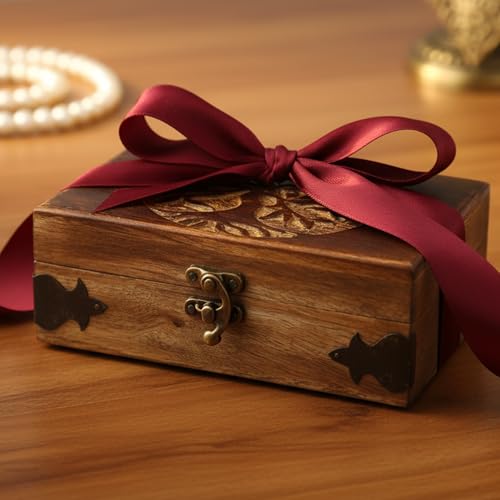Handmade Wooden Jewelry Box with Tree of Life Engraving – Antique Handcarved Keepsake Organizer for Women & Men | Solid Wood Storage Box for Jewelry, Trinkets, Gifts & Home Décor 7" x 5" x 2.5" Tree - 2