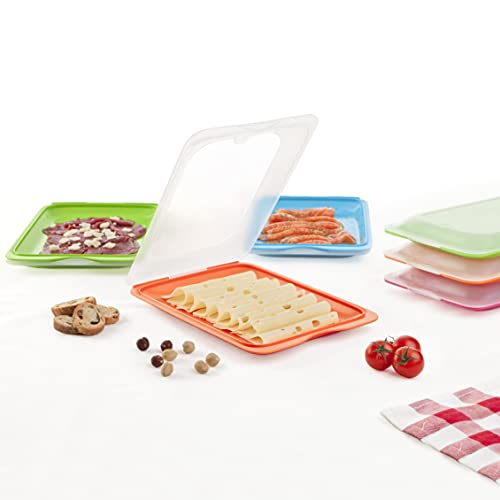 TATAY Set 4 cold meat container, with lid and body removed, in four colours, reusable and stackable, made of BpA-free plastic 17 x 3,2 x 25,2 cm Standard - Set of 4 - Assorted Colors