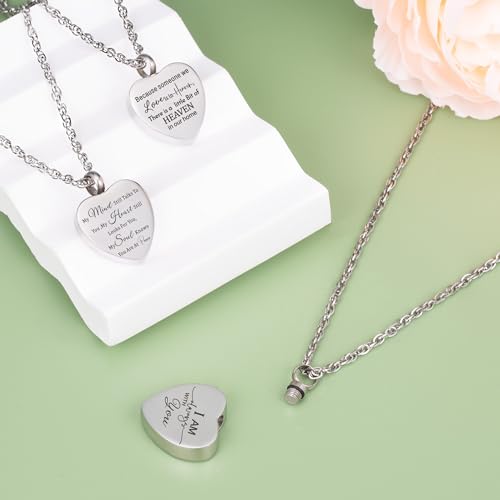3 pcs Heart Urn Necklace for Ashes for Women Men Cremation Urns Memorial Pendant Necklace Ashes Holder Stainless steel Keepsake Necklace Cremation Jewelry