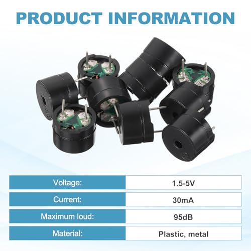 sourcing map 20 Pcs Passive Buzzer DC 1.5-5V 12x8.5mm Electric Tone Buzzer Alarm Piezo Beep Sounder Continuous Sound Beep for Physics Circuits Alarm Safety Development Boards House Shop