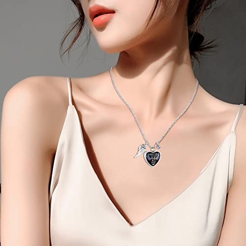 Dletay Heart Urn Necklace for Ashes Birthstones Cremation Jewelry for Ashes Stainless Steel Ash Necklace Memorial Ash Holder Silver