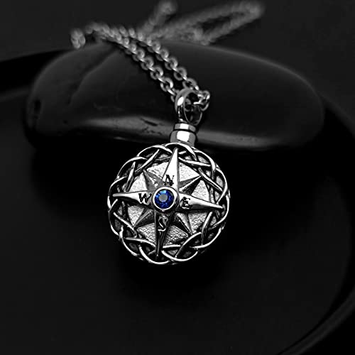 Nautical Compass Cremation Urn Necklace for Ashes Navy Anchor Crystal Memorial Remembrance Pendant Jewelry with Funnel Blue1