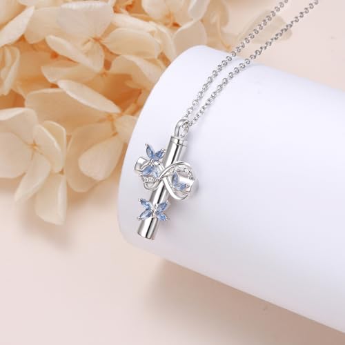 DAOCHONG Butterfly Cross Urn Necklace Memorial Cremation Jewelry Blue Butterfly Urn Necklaces