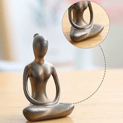 OwMell Lot of 4 Meditation Yoga Pose Statue Figurine Ceramic Yoga Figures Patina Gold