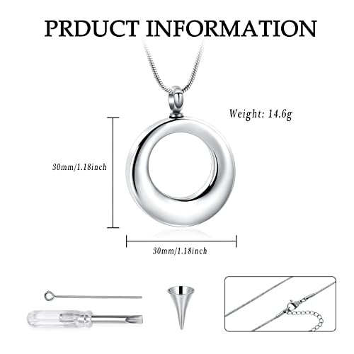 Circle of Life Eternity Urn Necklace for Ashes for Women Men Stainless Steel Cremation Jewelry Memorial Pendant for Ash Holder Silver