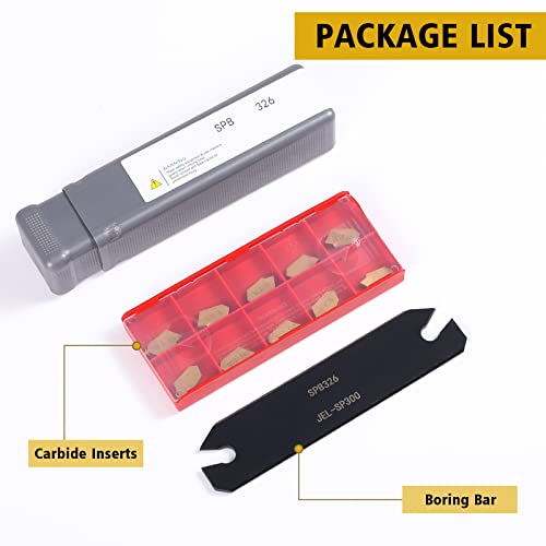 11PCS Lathe Parting Tool Kit SPB326 Cut Off Holder with 10pcs Carbide Inserts Black-type 3