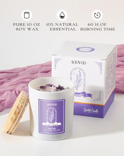 AOOVOO Lavender Scented Candles for Women - Aromatherapy Candle with Crystals Inside, 10oz Soy Candles for Home Scented, Birthday Gifts Mothers Day Candle for Women Mom Lavender Candles