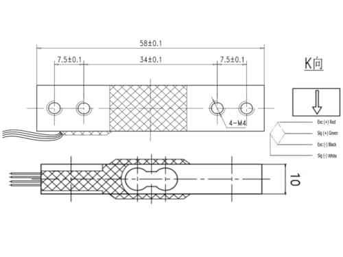 Generic 3kg straight bar load cell with hook, 4-wire strain gauge force sensor