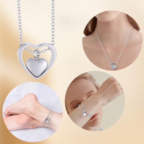 CREATCABIN 1 Box Double Heart Urn Necklace Silver Ashes Necklace 16 Inch Stainless Steel Keepsake Pendant Locket Funnel with Eye Pins Cremation Jewelry for Human Ashes Holder Pets Memorial Funeral