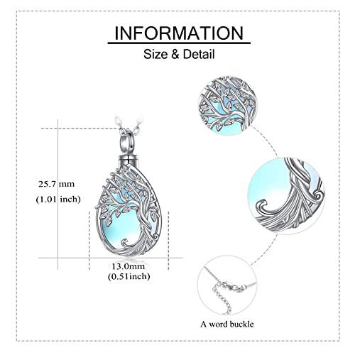 ONEFINITY Tree of Life Urn Necklaces for Ashes 925 Sterling Silver Tree of Life Crystal Cremation Jewelry for Ashes Memory Jewelry for Women Men Moonstone