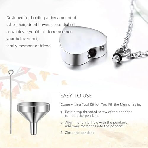 No Longer By My Side But Forever In My Heart Cremation Urn Necklace Pendant Ashes Memorial Locket Keepsake in Stainless Steel Gift For Mum Dad Sister Brother Grandma Grandpa