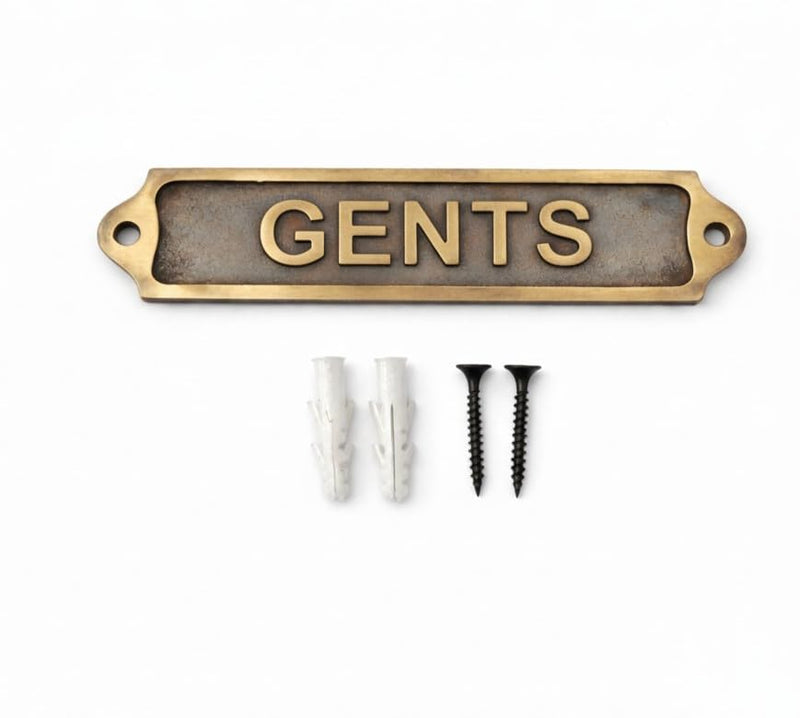 GENTS Antique Vintage Door & Wall Plaque Sign | Classic Raised Lettering Metal Restroom Name Plate with Screws for Home Pub Café Office | 22 x 5 cm | GENTS