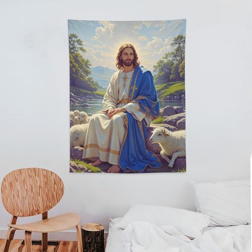 DEHYTO Jesus Christ Tapestry God of Jesucristo Wall Hanging Art Decoration for Church Bedroom Living Room Dorm Home Easter Decor 30"x40" JESUS-1 40"L x 30"W