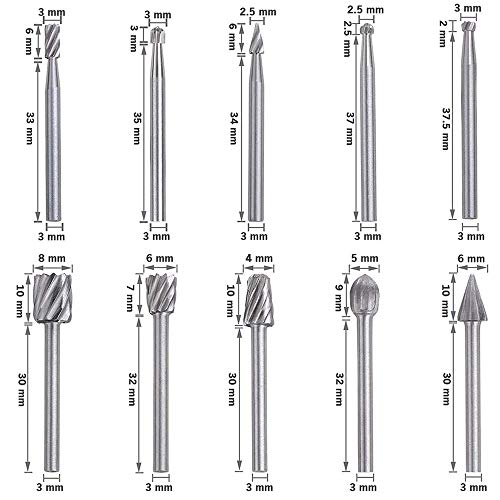 10 Pieces 3 mm Shank Rotary Burr + 5 Pieces 6 mm Shank Rasp Cutter Wood Milling Cutter | Saipor HSS Milling Cutter Set Wood Compatible with Dremel Multifunctional Tool, Suitable for Drill
