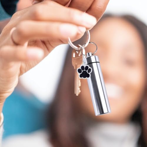 3 Pcs Waterproof Cremation Pet Urns Keychain for Dogs Ashes, Small Urn Memorial Pendant Keychain, Cylinder Cat Dog Urn for Pet Ashes Cremation Keepsake Memorial Ashes Jewelry Silver