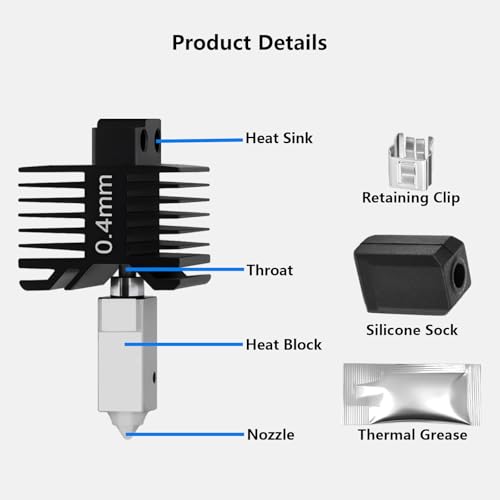 Upgrade 0.4mm Hardened Steel Hotend Kit for Bambu Lab X1C, P1 Series, 3D Printer 350℃ High Temperature All Metel Integerted Desige Hot End Nozzle Kit for P1S, P1P