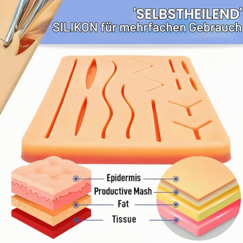 Silicone Seam Exercise Board, with Pre-Cut Wounds, 3-Layer Seam Padding, Silicone Seam Pad with Tear-Resistant Mesh, Suture Practice Pad Suture