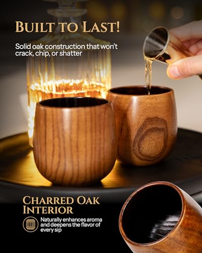 Handmade Charred Wooden Whiskey Glass - Charred Wooden Bourbon Drinking Glass - Wood Bourbon Glasses Gifts for Men - Artisan Oak Whiskey Tumbler (2pack) 2