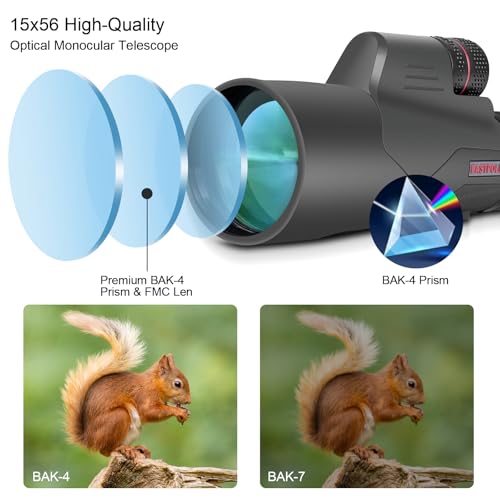 15X56 Monocular Telescope for Bird Watching Hiking Camping Wildlife Viewing, Adjustable Eyecup, Fully Multi-Coated Lenses, Rubber Armor, Non-Slip Grip, Fogproof, Waterproof