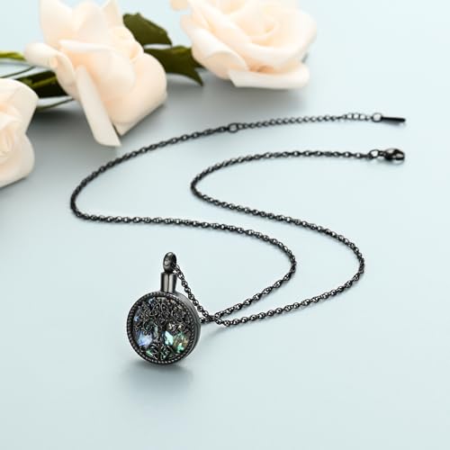shajwo Cremation Jewelry Tree of Life Urn Ashes Necklace for Women Men Abalone shell Ash Pendant Keepsake Memorial Jewelry of Loved One Black