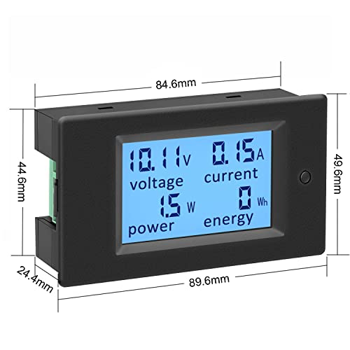 KETOTEK Digital Ammeter Voltmeter DC Voltage Current Power Energy Meter 6.5V~100V with 100A Shunt, DC Volt Amp Watt KWh Meter Panel Gauge LCD Display 4 in 1 Multimeter Solar DC 100A Meter with Shunt