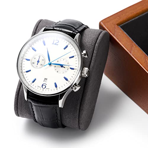 Oirlv solid wood double watch display stand in grey with square design, showing two watches on a jewelry tower display.