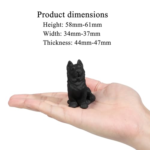 SUNYIK Black Obsidian Wolf Dog Statue Carved Black Wolfhound Puppy Stone Figurine Decor for Home Office Tabletop
