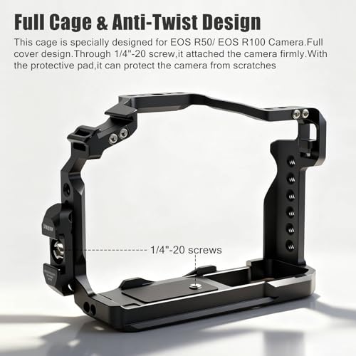 R50 R100 Camera Cage with Cable Clips,R50/R100 Cage with HDMI/Type-C/SDI/USB Cable Clamp for EOS R100/R50,Compatible with ARRI Interface