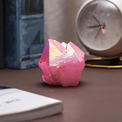 Sportmusies Titanium Coated Rock Crystal Cluster Mineral Specimen, Pink