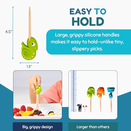 Food Picks for Kids – Kids Food Picks for Lunchbox, Self Feeding Utensils for Picky Eaters, Feeding Therapy Tools, BPA Free, Animal Design (3-Pack) 3